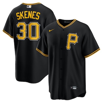 Mens Pittsburgh Pirates #30 Paul Skenes Nike Black Alternate Replica Player Jersey->pittsburgh pirates->MLB Jersey